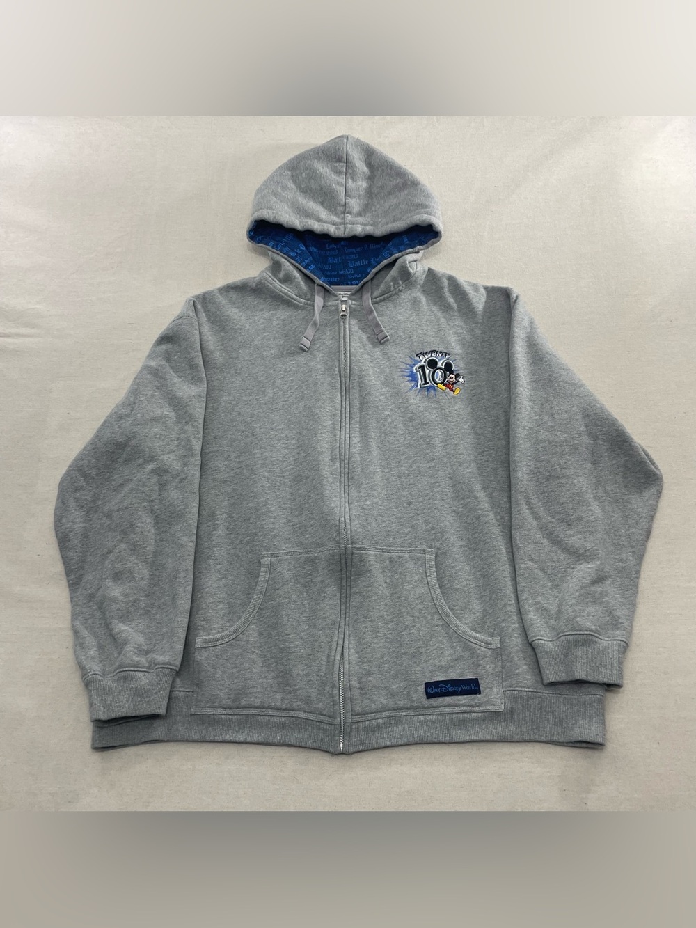 Walt Disney World 2010 Mickey Mouse Fleece Zip Hoodie Sweatshirt 3D Logo Gray XL